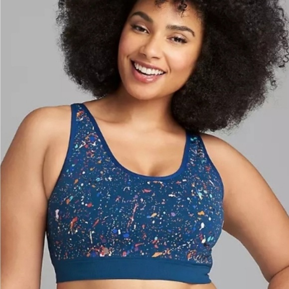 Cacique PRIDE Teal Rainbow Paint Splatter Bralette Sports Bra size 18/20 - Picture 1 of 13